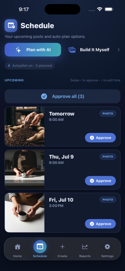Schedule tab with a planned week