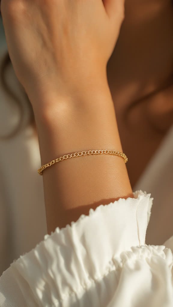 AI generated jewelry carousel slide, gold bracelet on a wrist
