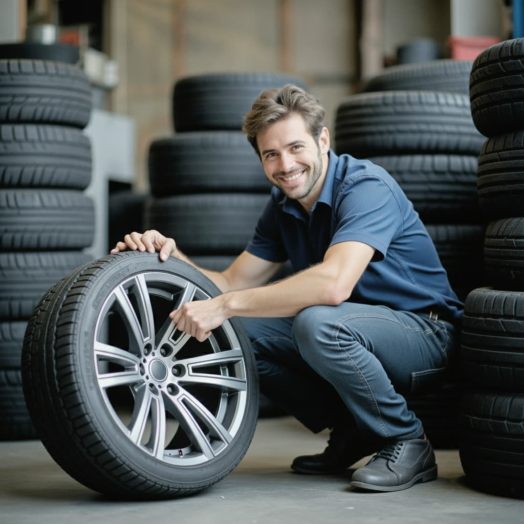 Tire shop photo after Somman AI retouch, brighter and cleaner